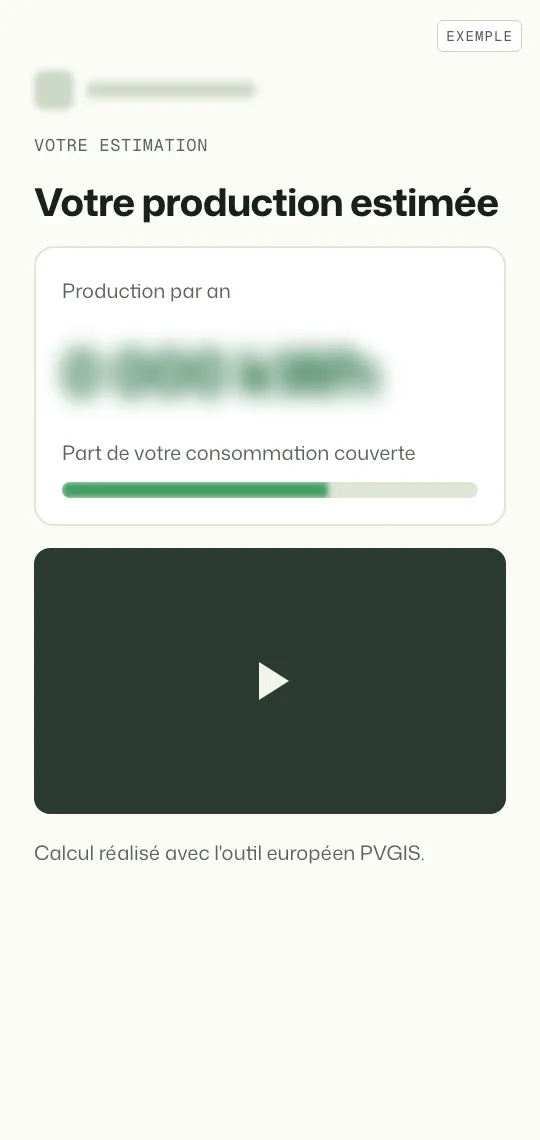 Écran de l’estimation de production, chiffres floutés